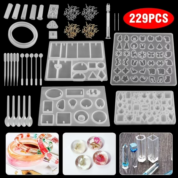 EEEkit Resin Molds, 229pcs Silicone Epoxy Resin Making Kit for Resin Casting Beginner