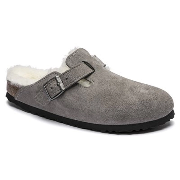 BIRKENSTOCK Boston Shearling Suede Leather Stone Coin Clogs