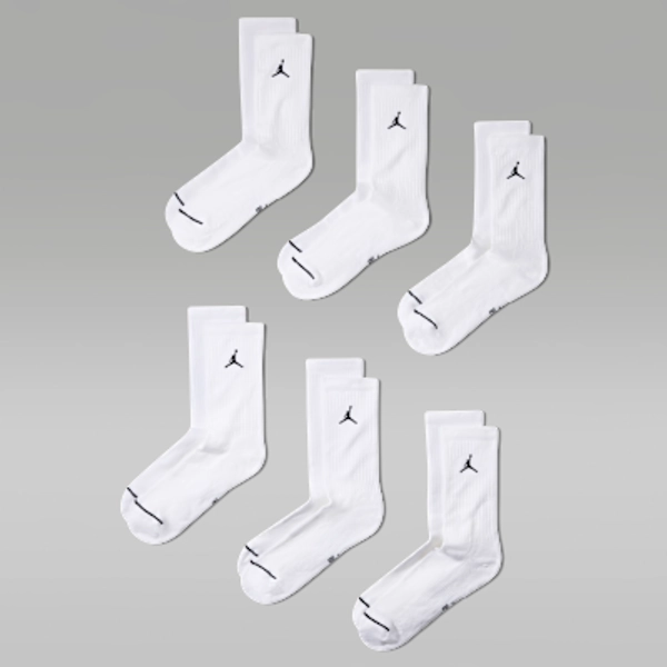 Jordan Everyday Cushioned Crew Socks (6 Pairs) - White/Black - Size S