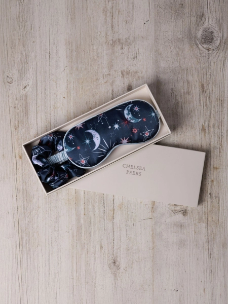 Chelsea Peers Blue Satin Mystic Moon Print Sleep Mask & Scrunchie Gift Set