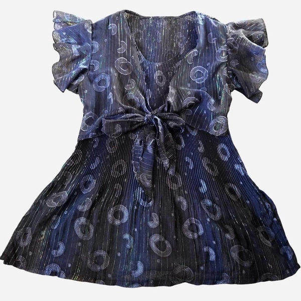 Blue pleated babydoll top / Polyester / Butterfly...