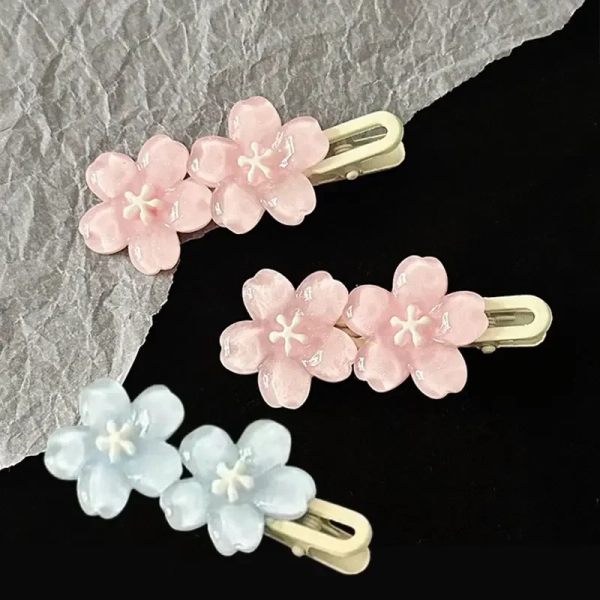 Jelly Cherry Blossom Hair Clips Pink Blue Flower Hairpins for Girl Romantic Wave Side Bangs Barrettes Kawaii BB Hair Accessories - AliExpress 200000297