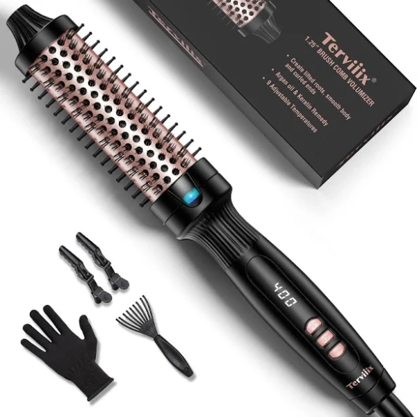 Terviiix 1.25 Inch Thermal Brush, Fast-Heating Ceramic Tourmaline Ionic Volumizing Iron, Heated Round Comb For Volumizing And Soft Curls