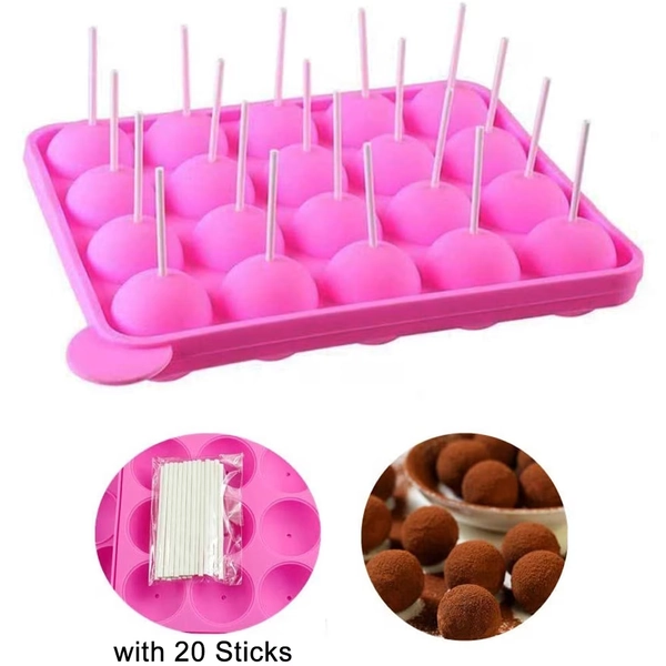 Silicone Cake Pop Baking Pan, 20 Round Shapes Silicone Lollipop Mold Tray Cake Silicone Mold for Cupcake Stick Party Holiday Baking