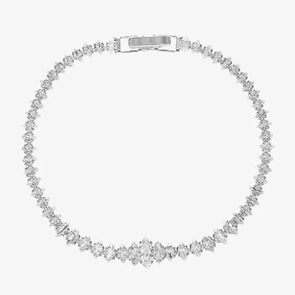 Sparkle Allure Graduated Womens Cubic Zirconia Pure Silver Over Brass Marquise 7.5 Inch Tennis Bracelet, One Size