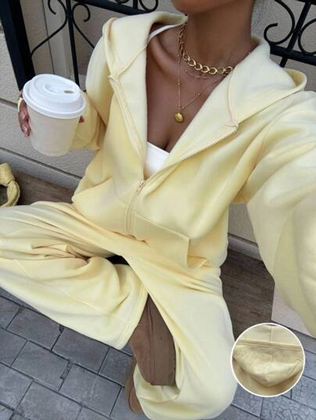 Muchica Women's Butter Yellow Casual Loose Sweatshirt Set,Y2k Clothes ,Fall Clothes For Women