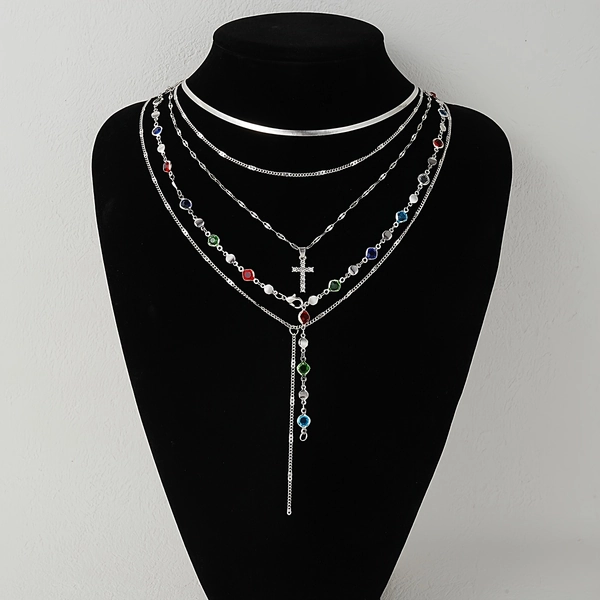 5pcs Set of Simple, Fashionable, Trendy, Elegant, Colorful Rhinestone Cross Snake Chain Y-Shaped Long Necklace Set for Women, Suitable for Vacation, Party, Date, Banquet, Travel, And Daily Wear, Necklace For Women High Quality, Necklace For Women Long, Long Necklace For Women, Long Necklace Chain, Vintage Metal Cross Necklace For Women, Cross Jewelry, Colored Bead Necklace, Blosh Necklace, Vintage Accessory For Women, Table Y-cross, Green Necklace, Y-shaped Necklace For Women