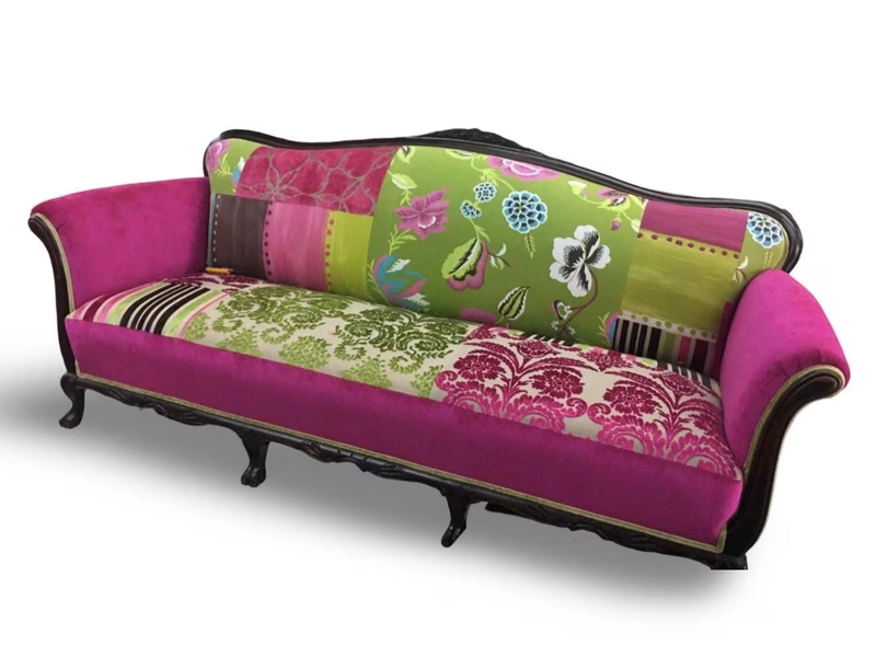 Upcycled 1920s Vintage Sofa: Designers Guild Pink & Green Velvet