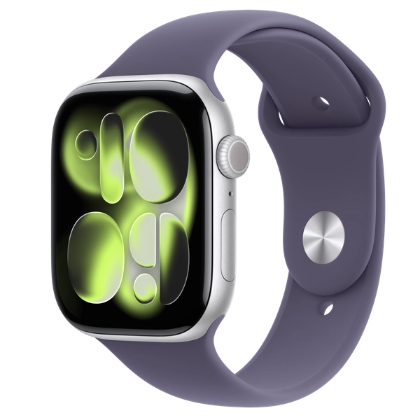 Apple Watch Series 11 GPS + Cellular, 46 mm Gümüş Rengi Alüminyum Kasa ve Sis Moru Spor Kordon  - S/M