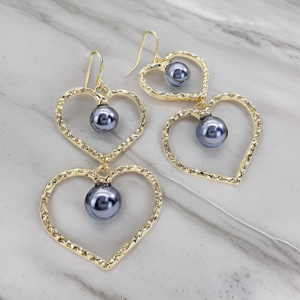 Double Heart Pearl Earrings - Hawaiian Earrings - Dangle Earrings - Made in Hawaii - Gift for Her - Floral Jewelry - Gold Earrings - Etsy