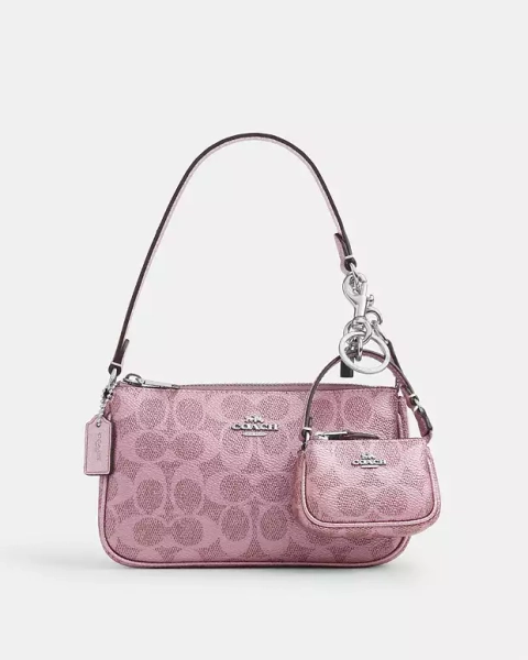 Silver Boxed Nolita 19 And Nolita Bag Charm Set In Signature Canvas