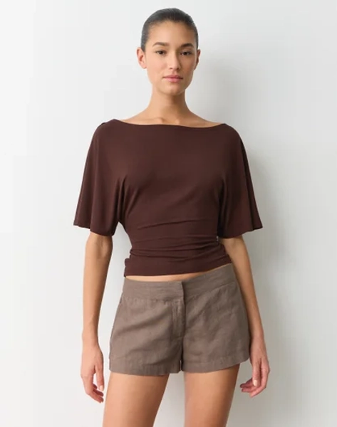 Tie Back Short Sleeve Top in Fudge Fantasy | Glassons AU