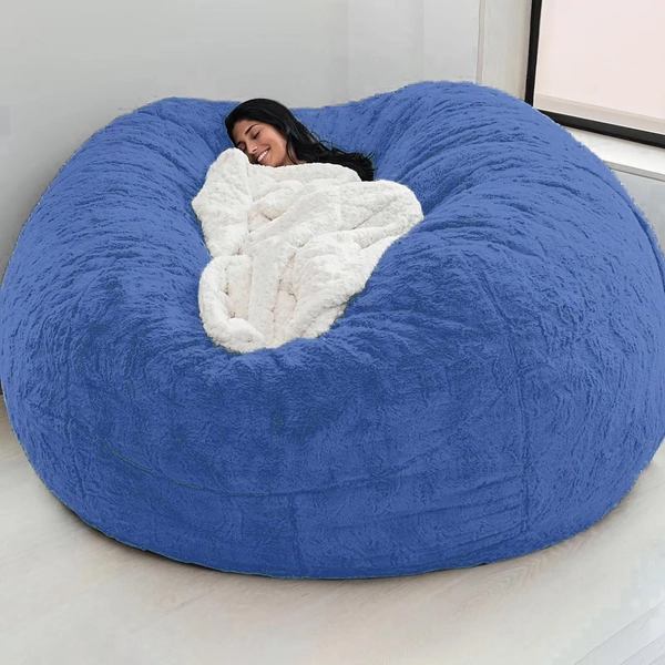 Holloyiver Giant Fur Bean Bag Chair Cover, Ultra Soft Bean Bag Bed for Adults (No Filler, Cover only), Round Soft Fluffy Faux Fur Bean Bag Lazy Sofa Bed Cover, Machine Washable Bean Bag 71 x 35 Inch