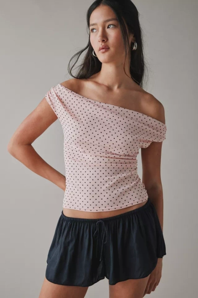 UO Fia Mesh Off-The-Shoulder Crop Top