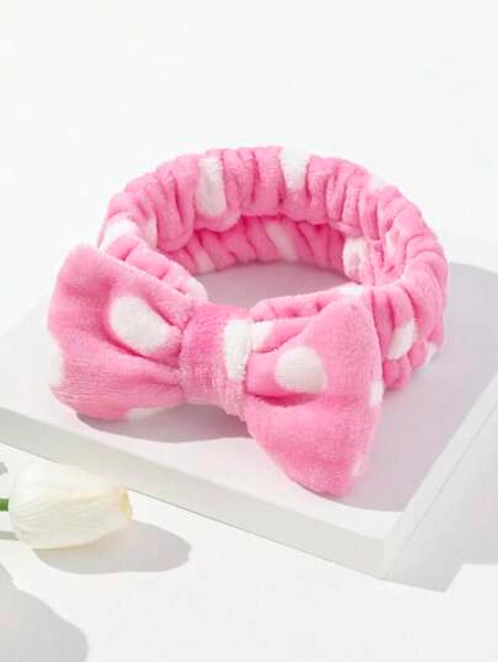 SHEIN Basic living 1pc Polka Dot Pattern Bath Headband, Modern Polyester Bath Headband For Home Christmas For Holiday Gift Giving Home Bathroom Decor Summer