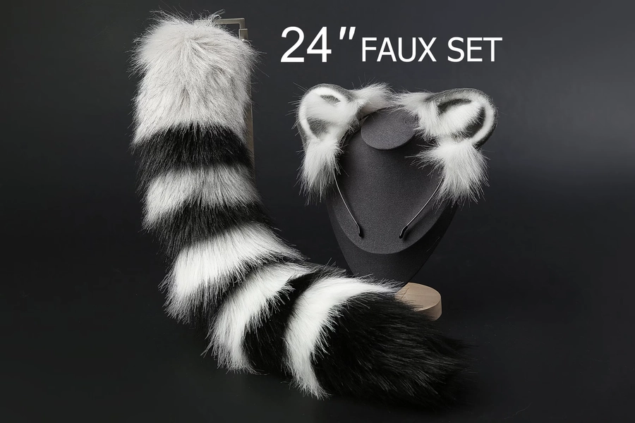 faux fur raccoon ear and tail set tiger ear and tail set petplay ear and tail raccoon cosplay Procyonidae ear and tail cosplay animal ear