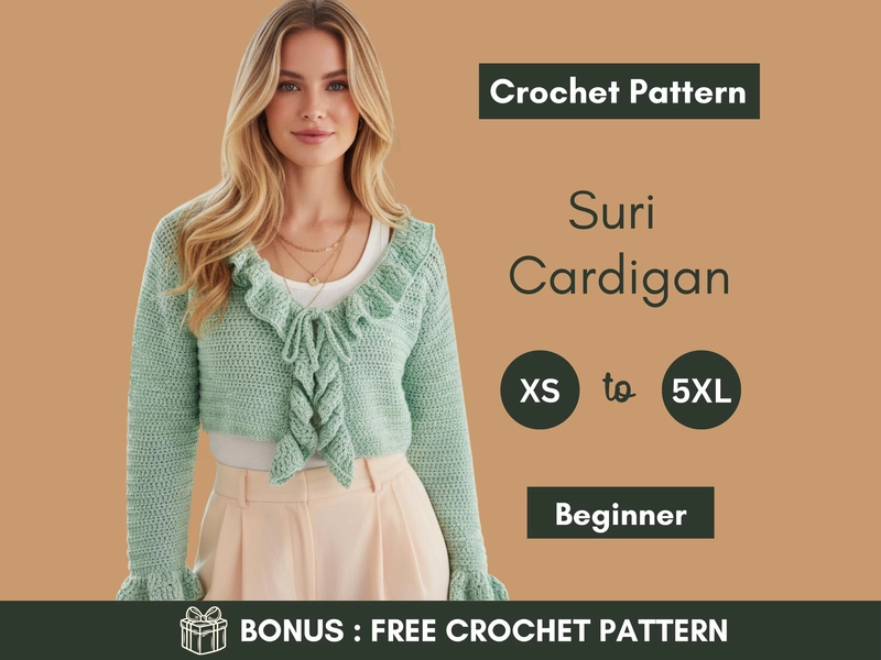 Cardigan Crochet Pattern | Ruffle Sleeve Sweater | Feminine Cropped Layer | Beginner Friendly | XS–5XL