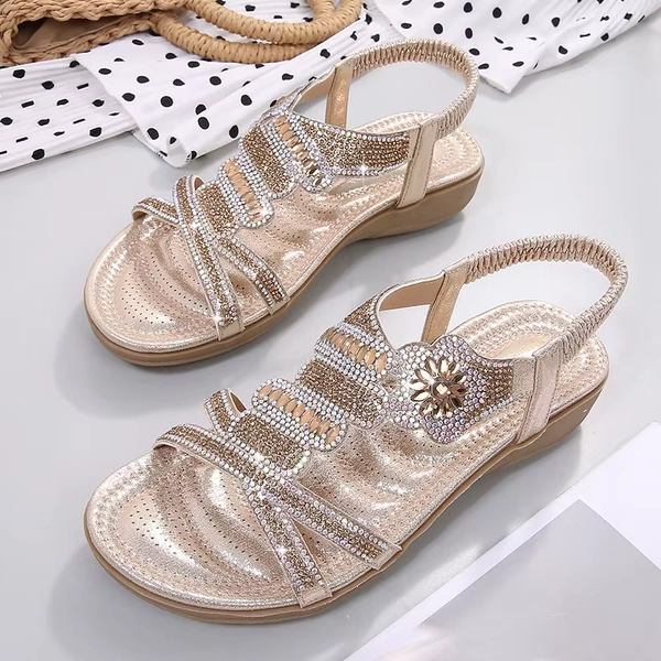 2023Lady Shoes Fashion Rhinestones Large Size Sandals Retro Flower Flat Beach Sandalias De Mujer Female Comfortable Footwear - AliExpress 322