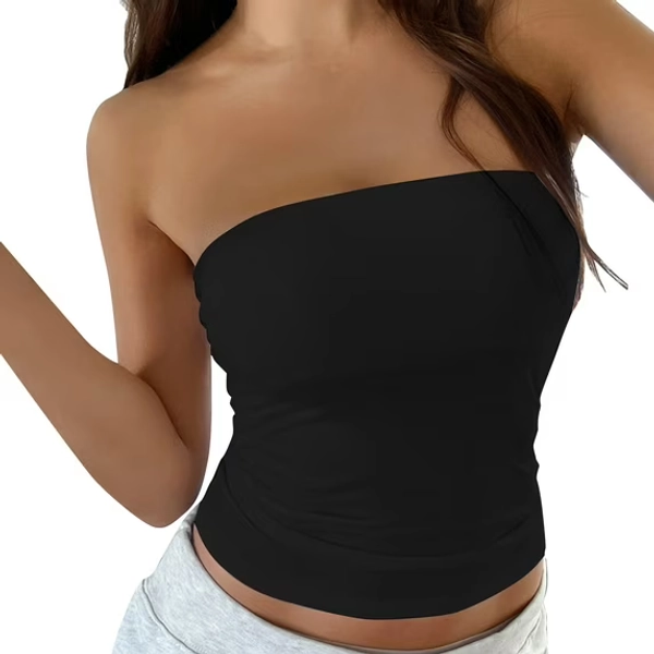 TODOZO Strapless Tops for Women Tube Tops for Women Strapless Bandeau Tanks Casual Backless Shirts Sleeveless Blouse New Y2K Solid Color Backless Knit Strapless Top for Women