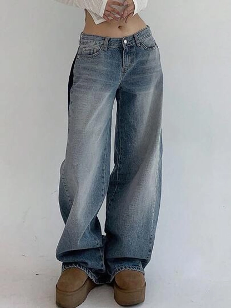 DAZY Women's Pocket Loose Wide Leg Casual Versatile Jeans
