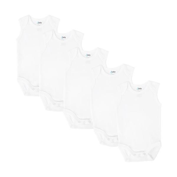 4Baby Sleeveless Bodysuit 5 Pack White Size 0
