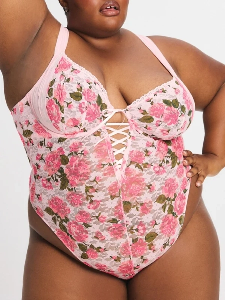 Sinful Rose Printed Lace Underwire Teddy