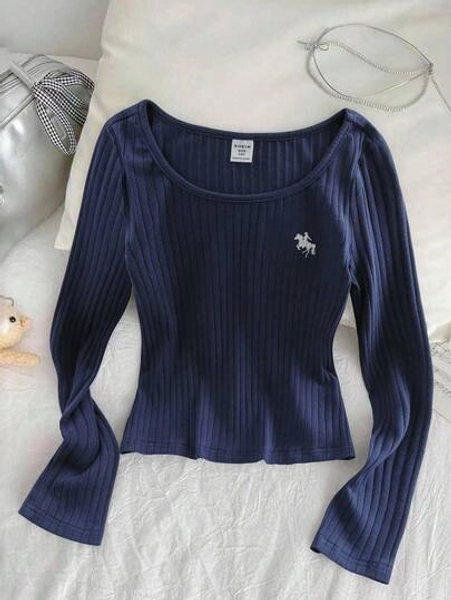 Tween Girls' Ribbed Crew Neck Stretchy Fitted All-Match Casual Long Sleeve T-Shirt, Comfortable Winter Robe Hiver Pullover Fall Tops Festival, Halloween, Christmas, New Year, Christmas Gift Great For Casual & Daily Wear & School Daily In Autumn & Winter Cozy Fall & Winter Styles Autumn Outfits For , Easy Comfort Tops Suitable For Autumn/Winter Daily Wear,Street Style, Home Long Sleeve Top