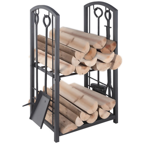 5 Piece Calvin Steel Wood Rack & Fireplace Tool Set