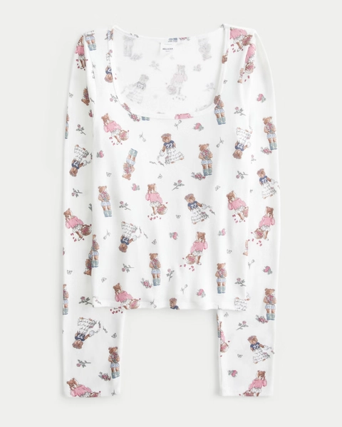 Cozy Bear Pattern Pajama Top