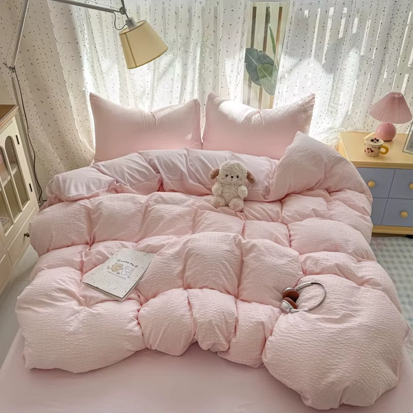 Solid Color Bedding Comforter Set Pillowcase bed sheet Single Full Size Bed Linen Duvet Cover Set Queen/King Double Single Bed