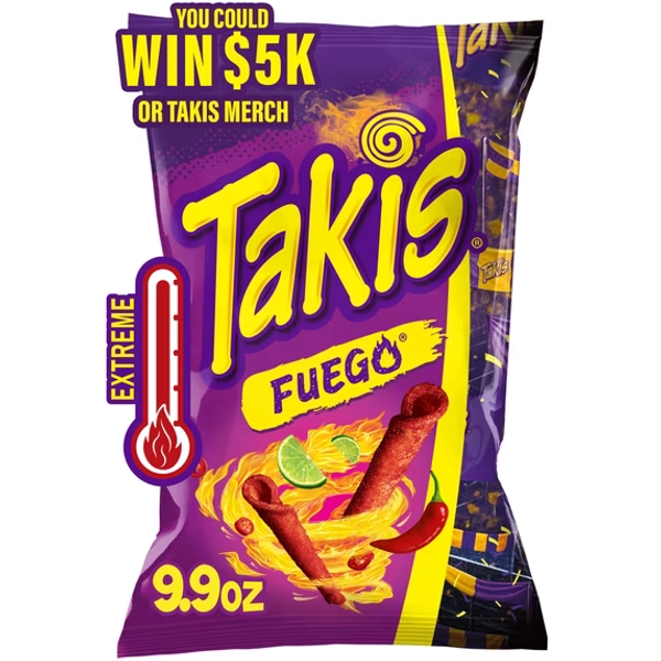 Takis Fuego 9.9 oz Sharing Size Bag, Hot Chili Pepper & Lime Rolled Tortilla Chips
