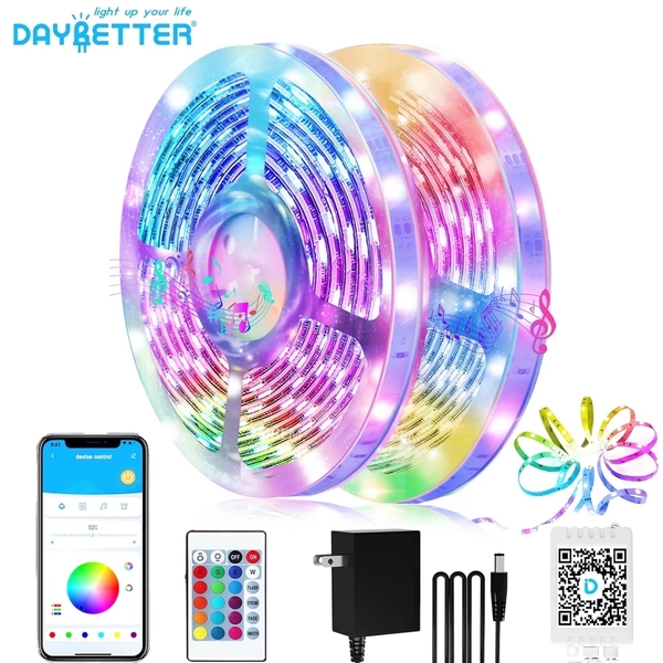 DAYBETTER 100FT Led Lights,Music Sync Strip Lights with APP and Remote Control,RGB Color Changing Lights for Bedroom Indoor Decor(2 Rolls of 50ft) - Walmart.com