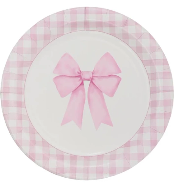 Celebrate It 9" Pink Bow & Gingham Dinner Plates