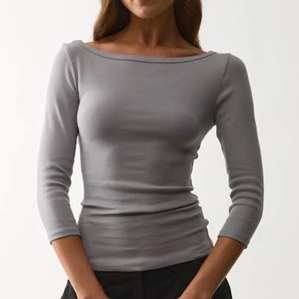 Cotton Boat Neck Three Quarter Top