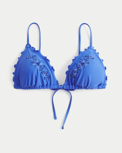 Embellished Lettuce Edge Triangle Bikini Top