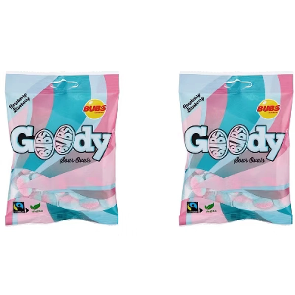 Bubs 2 Pack Goody Raspberry and Blueberry Sour Ovals Authentic Swedish Gummies – Sweet & Salty Treats 90g Per Bag