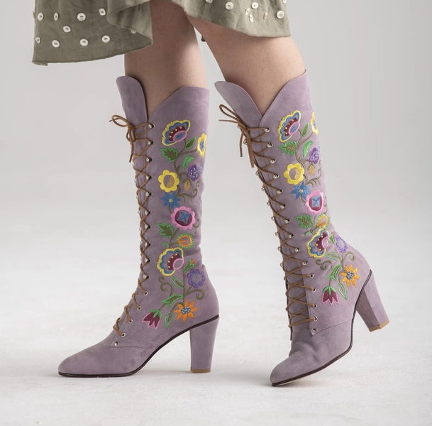 1960s Embroidered Suede Go Go Boots - Lavendar - All Sizes - Jerry Edouard Style