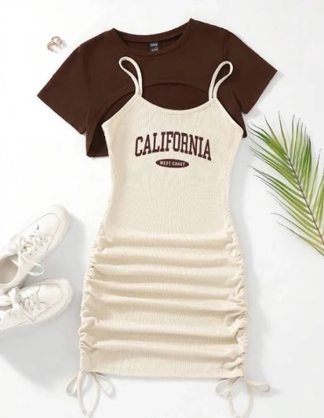 SHEIN Super Crop Tee and Letter Graphic Cami Dress