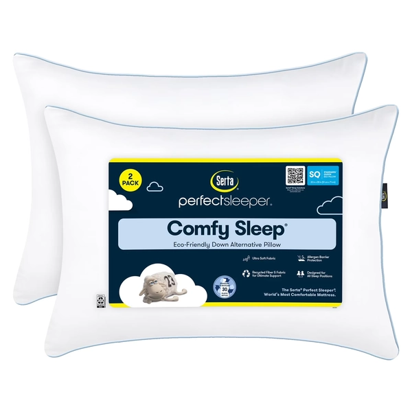 Serta 2-Pack Perfect Sleeper Comfy Sleep Eco-Friendly Bed Pillow, Assorted Sizes