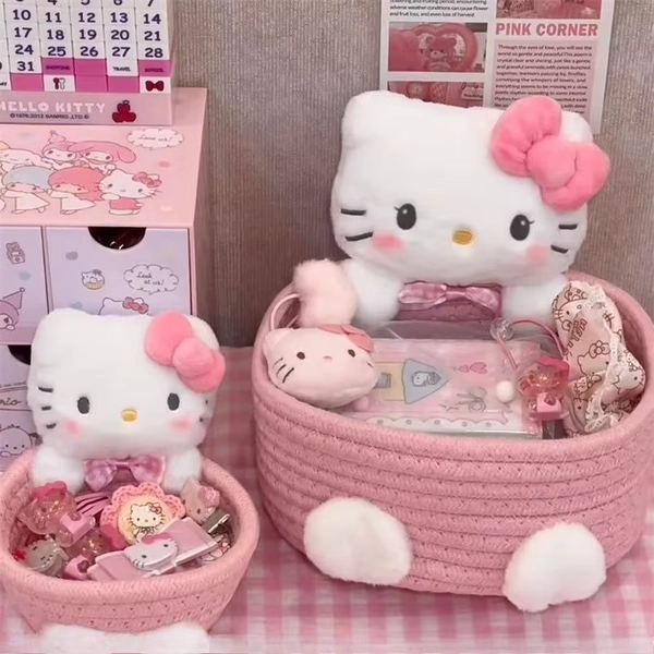 Sanrio cartoon character Hello kitty storage basket sundry household desktop storage box cute anime room decoration ornaments