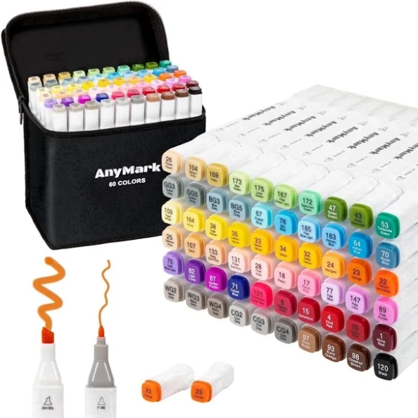 Anymark Alcohol Markers Colors Dual Tip Art Coloring Markers Set for Adult Book Drawing Sketching Painting