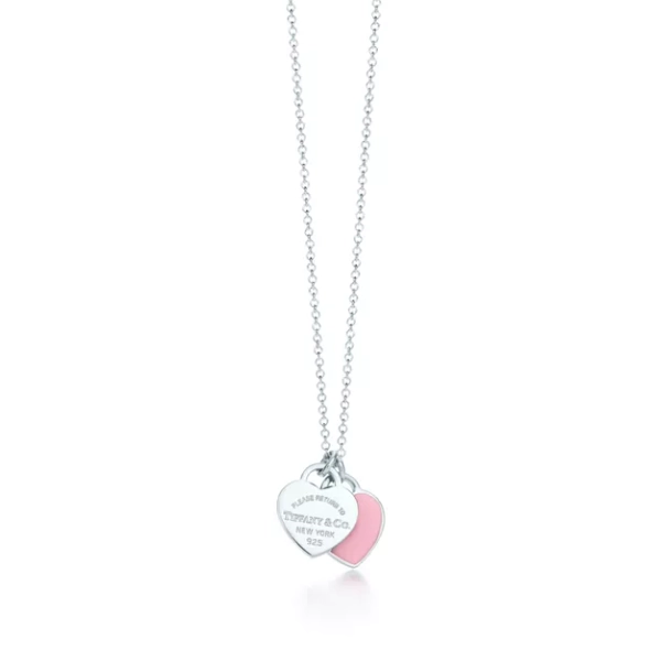 Return to Tiffany® Pink Double Heart Tag Pendant in Silver, Mini