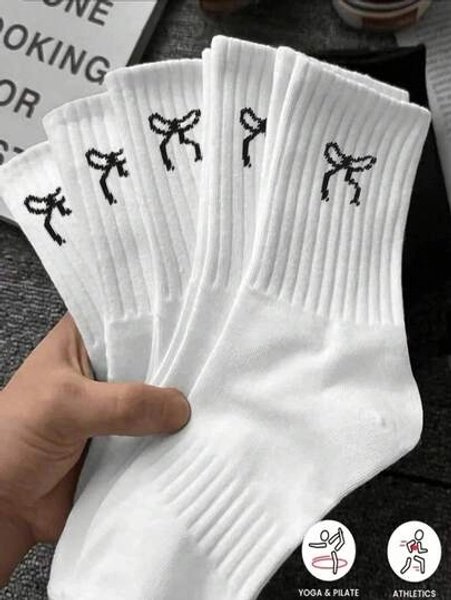 Bow Pattern Socks For Women Men White Black Running Hiking Dress Female Male School Work Hiking Funny Women Men On Dress Sock Winter Sock Four Season