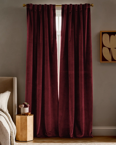 Cotton Velvet Room Darkening Curtain in Bordeaux