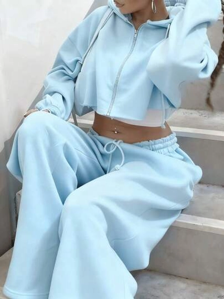 Women's Casual Warm Hoodie Sweatshirt And Loose Fit Sweatpants Set