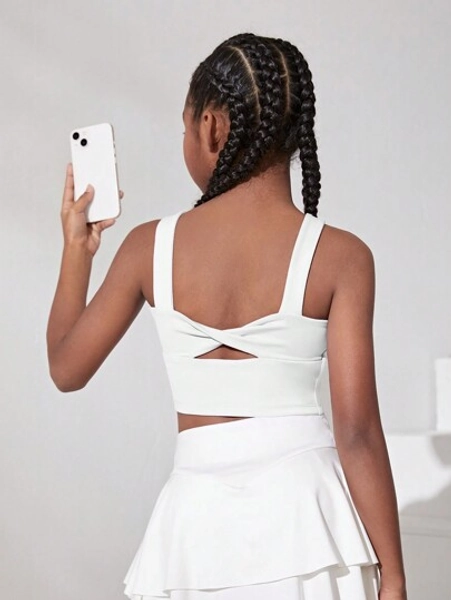 SHEIN Tween Girl Back Twisted Hollow-Out U Neck Casual Sports Vest