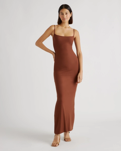 Tencel Rib Knit Maxi Slip Dress in Navy