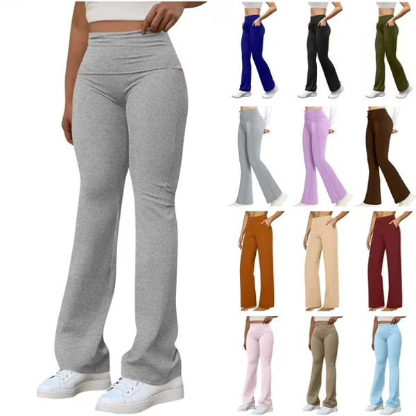 QATAINLAV Women's Foldover Flare Yoga Pants Casual Bootcut Bell Bottom Trousers Solid Color Lounge Pants Gym Workout Legging Sweatpants, Gray, XXL