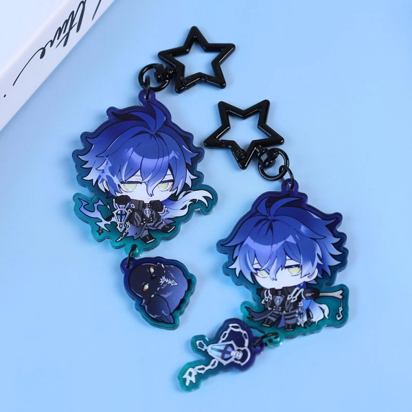 Genshin Impact Flins Acrylic Keychain - Chibi Blue Hair Character With Lantern, Raven & Star Keyring for Bag Keys Gift - Etsy