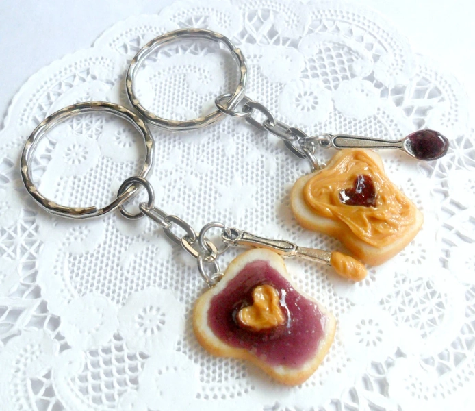Peanut Butter and Jelly Heart Keychain Set, Grape, With Knife & Spoon, Best Friend's Keychains, Great Gift, Mom, Daughter, Sister, Wife! - Etsy